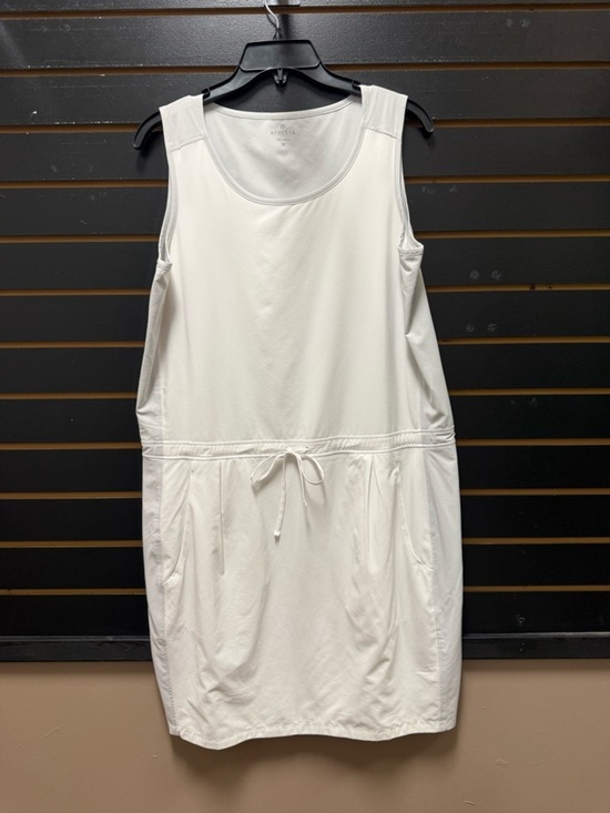 Athleta Dresses & Skirts - Athleta White Gray Sleeveless Drawstring Waist Dress Medium